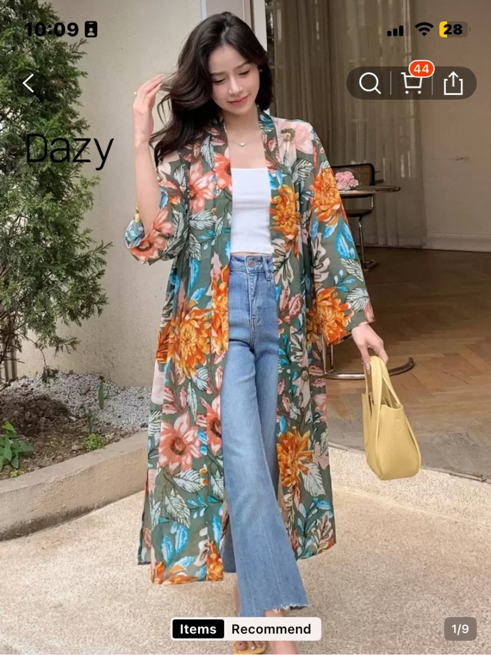 Floral Sheer Duster Kimono - Green with Orange Floral